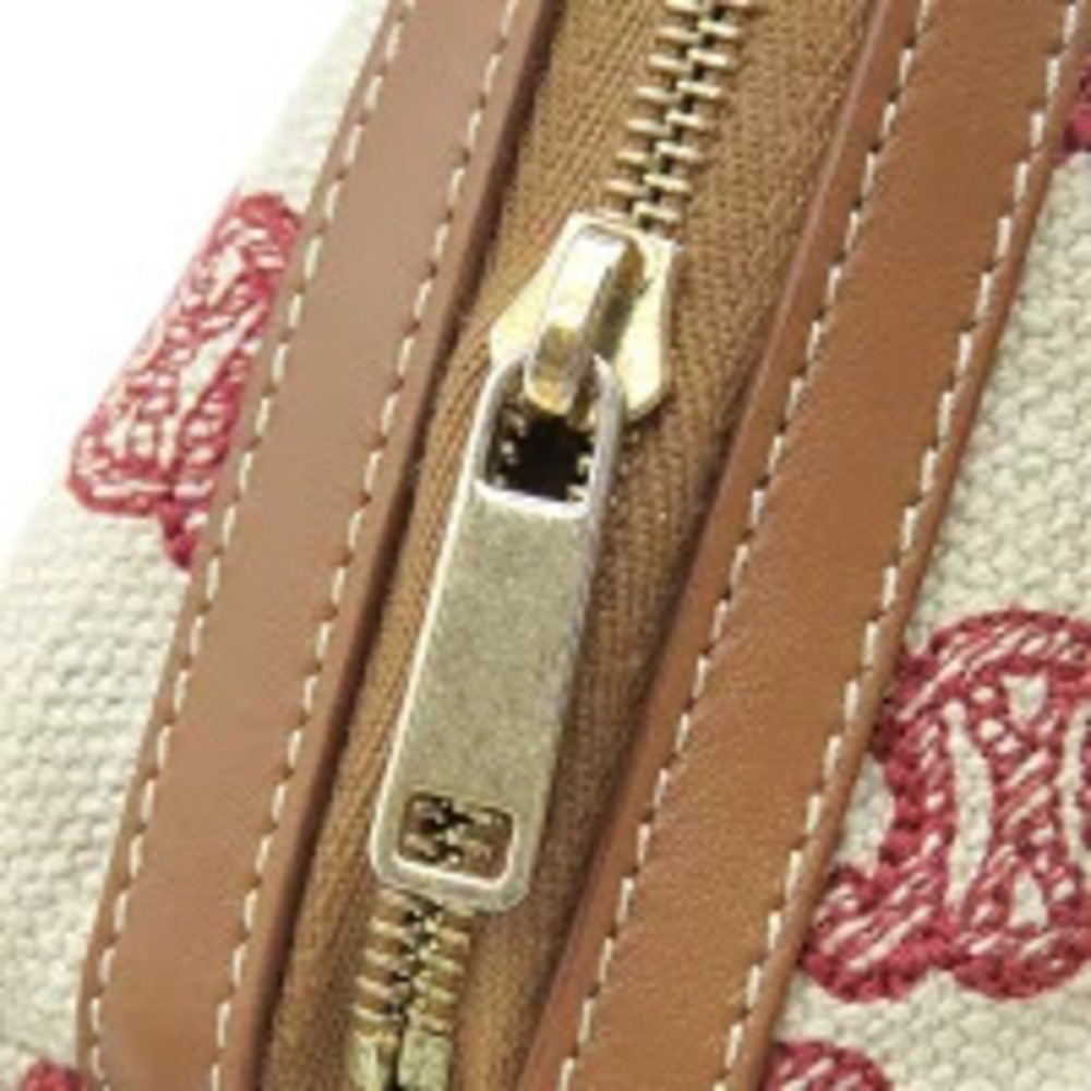 Celine Triomphe Shoulder Bag Chain Clutch Canvas Leather Brown Beige Red - Picture 8 of 11